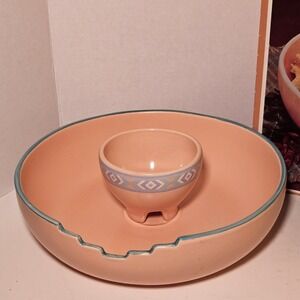 Vintage 1987 Treasure Craft Southwest Chip and Dip Set Peach Turquoise 635/MV-SW